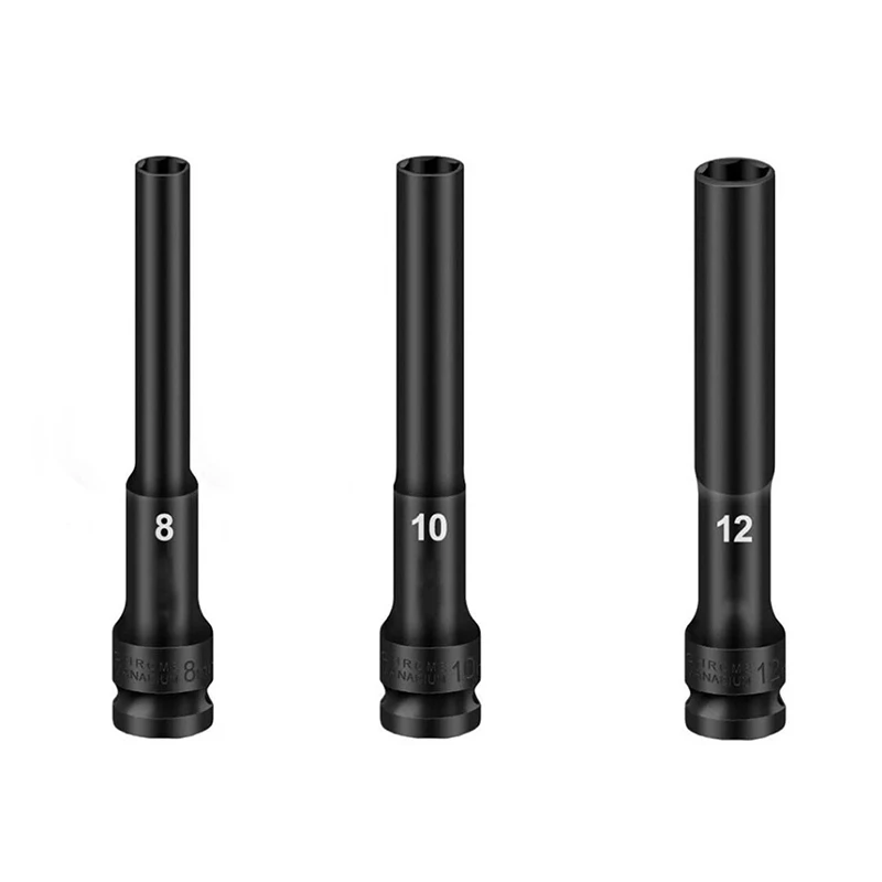 Conjunto de soquete de impacto profundo longo de 1/2 unidade cabeça de soquete sextavado 8mm/10mm/12mm chave de impacto de soquete sextavado