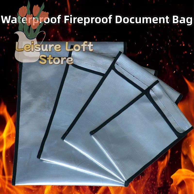 Fireproof Waterproof Document Bag Heat Resistant A4 Size Heavy Duty Pouch for Legal Files Cash Valuables Office Home Storage