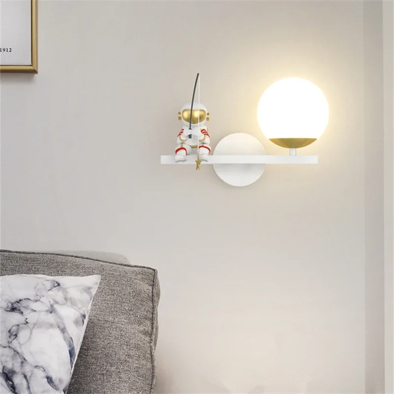 Modern Children\'s Room Cartoon Background Wall Lighting Creative Astronaut Bedroom Bedside Home-applicant Decor Sconce Lamps