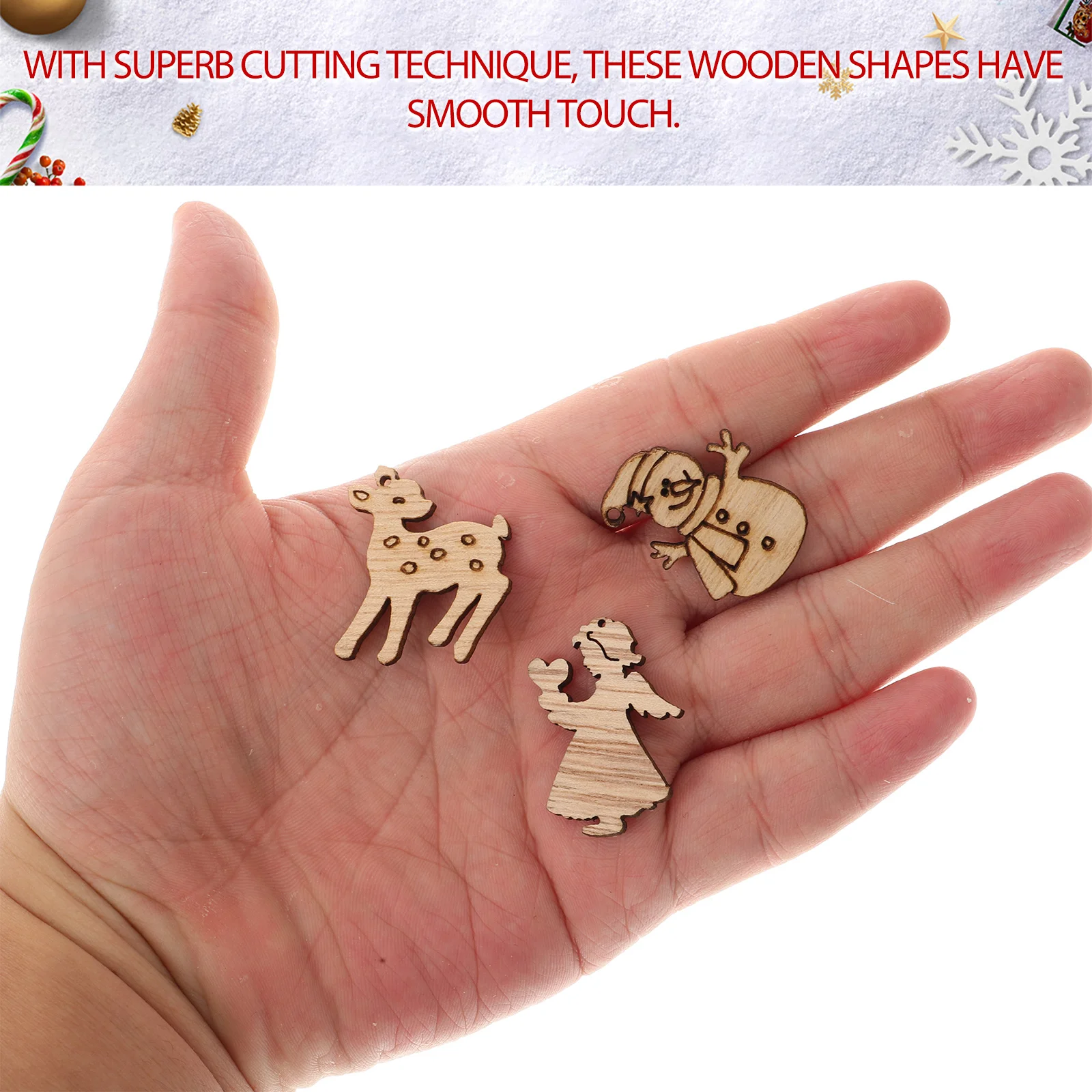 

50Pcs Wood Cutouts Smooth Surface DIY Embellishments Christmas Wedding Birthday Party Decorations Wooden Pendants
