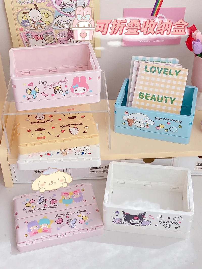 Kawaii Creative Sanrio Folding Storage Box Cute Kuromi Melody Cinnamoroll Cartoon Anime Peripheral Stackable Box Girls Gift