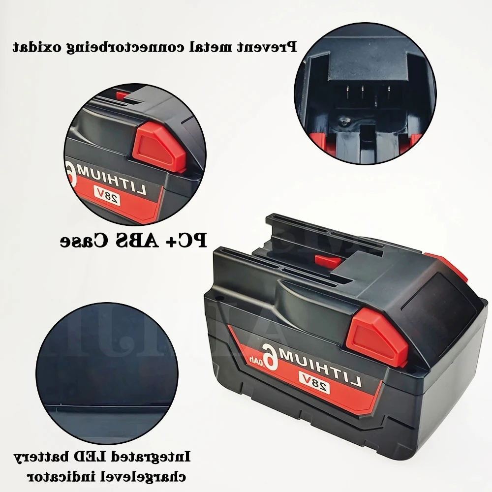 

Аккумулятор 28В 6.0Ач для Milwaukee M28, литий-ионный, замена для Milwaukee 28V M28 48-11-2830 0730-20, аккумулятор для инструмента