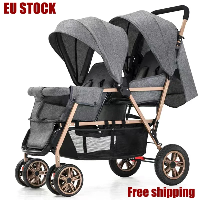 EU STOCK Twins baby stroller two seats foldable stroller baby carriage with Rain cover High and low seats freeshipping