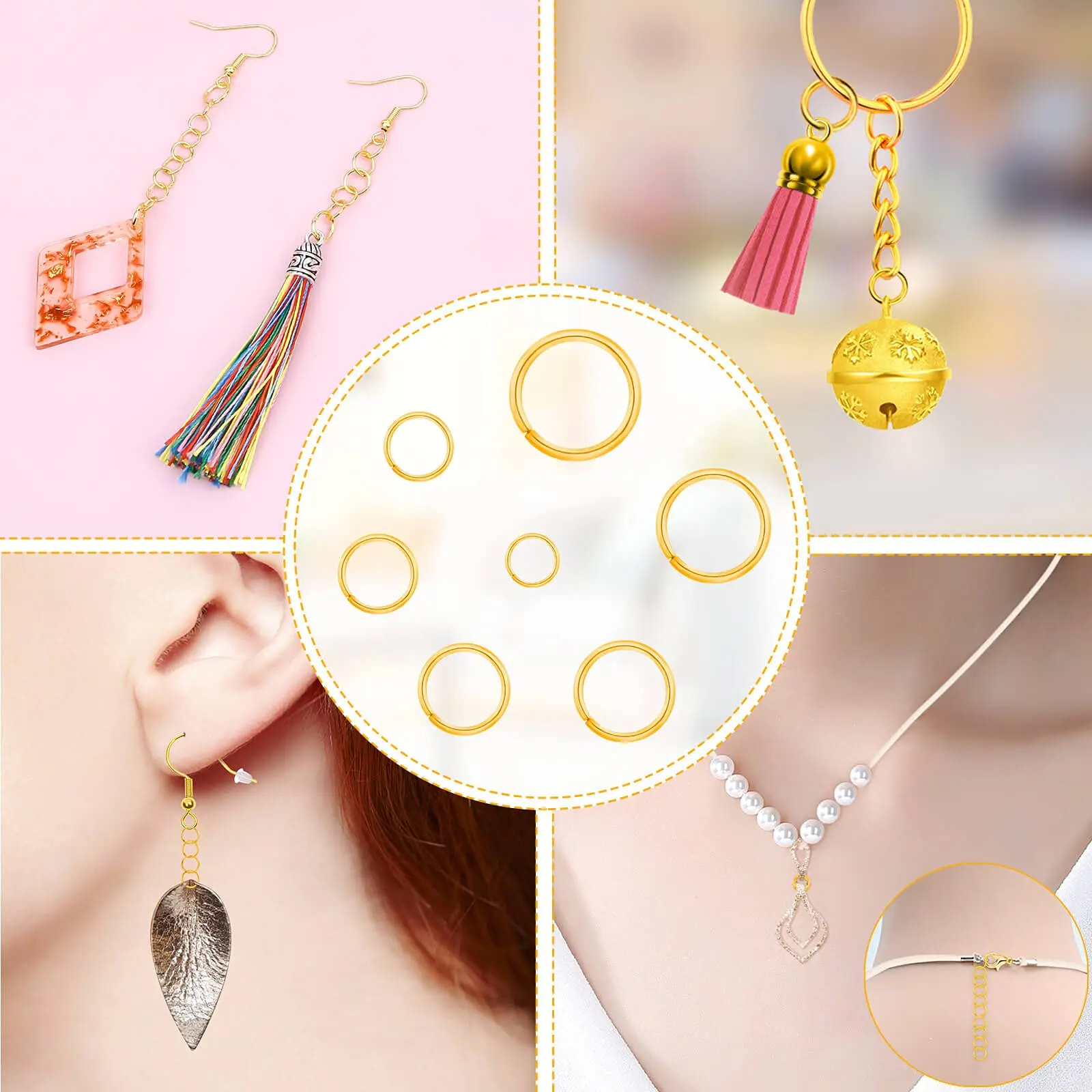 1500 Gold-Colored Jump Rings, with Lobster Clasps and Jewelry Pliers, Suitable for Jewelry Making, Accessory Installation, and Necklace Repair.