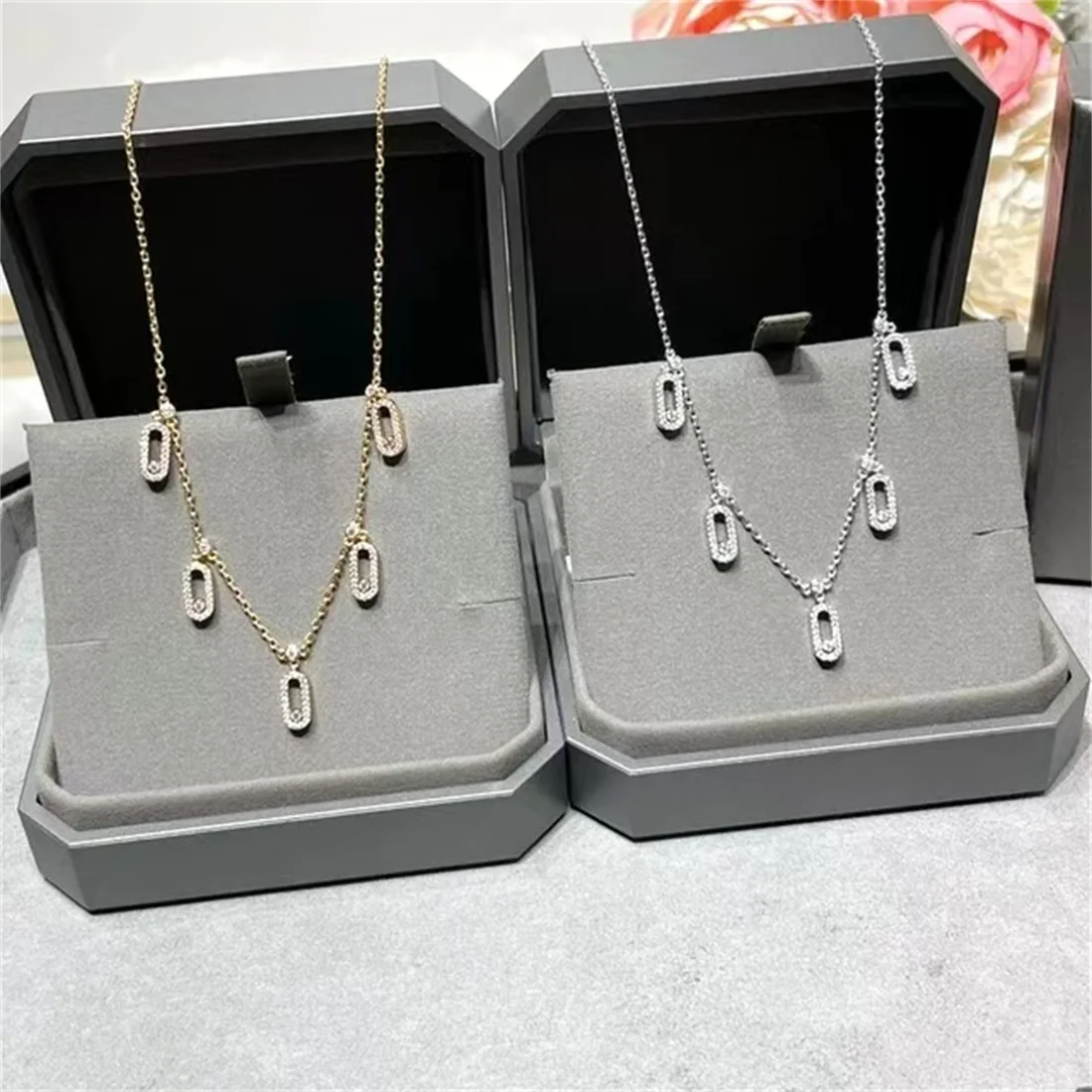 

High quality 925 sterling silver five diamond sliding buckle necklace, fashionable and exquisite luxury brand women's jewelry pa