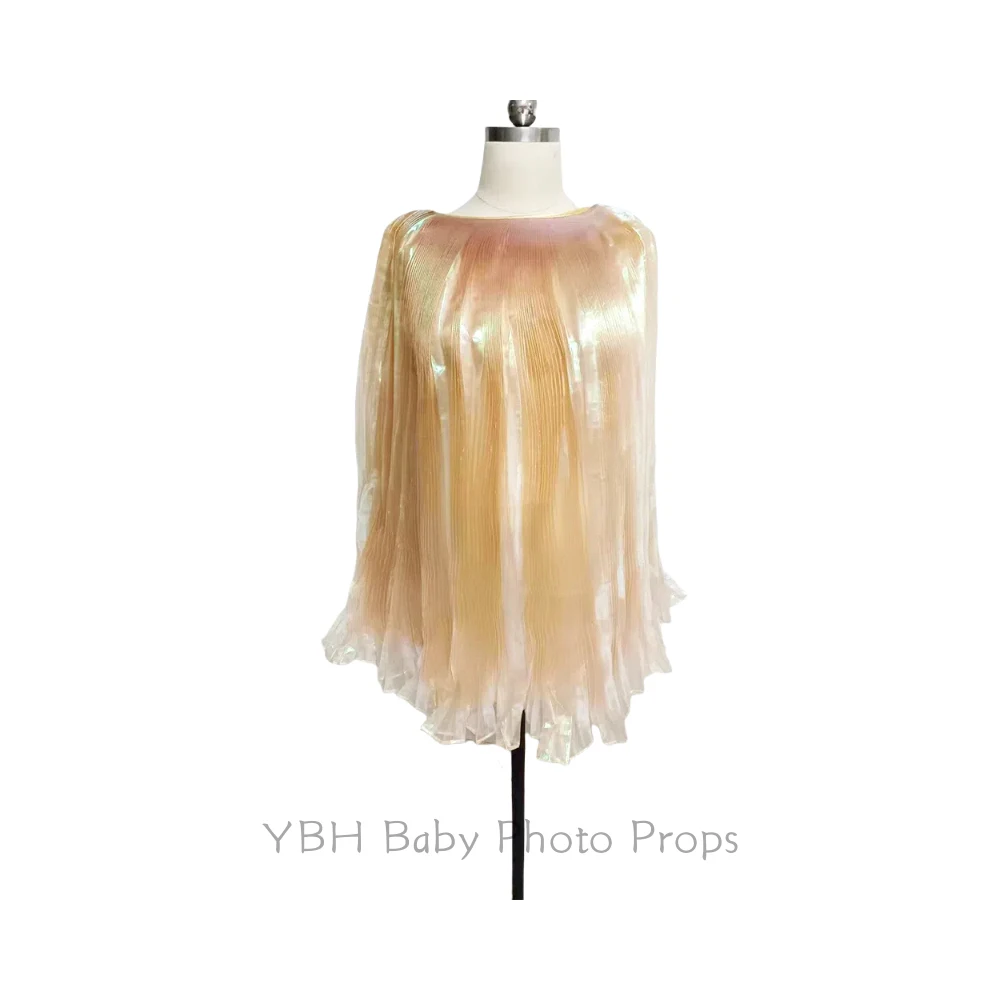 Maternity Golden Organza Cloak Photography Props Dress Studio Shooting Accessories Folding Reflective Transparent Tulle Clothes