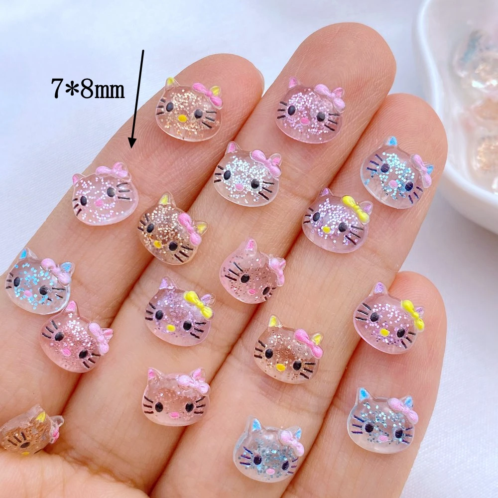 50Pcs New Cute Mini 7*8mm Resin Little Shiny Cat Series Flatback Ornament Jewelry Making Manicure Hairwear Accessories