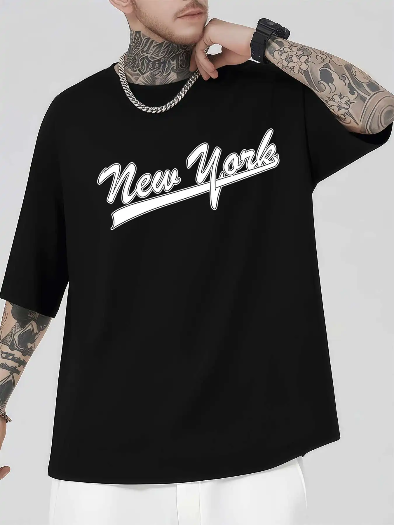 

New York Graphic Tee Shirt Men's 220gsm New Summer Casual Crew Neck Pure Cotton Short-Sleeved T-Shirt