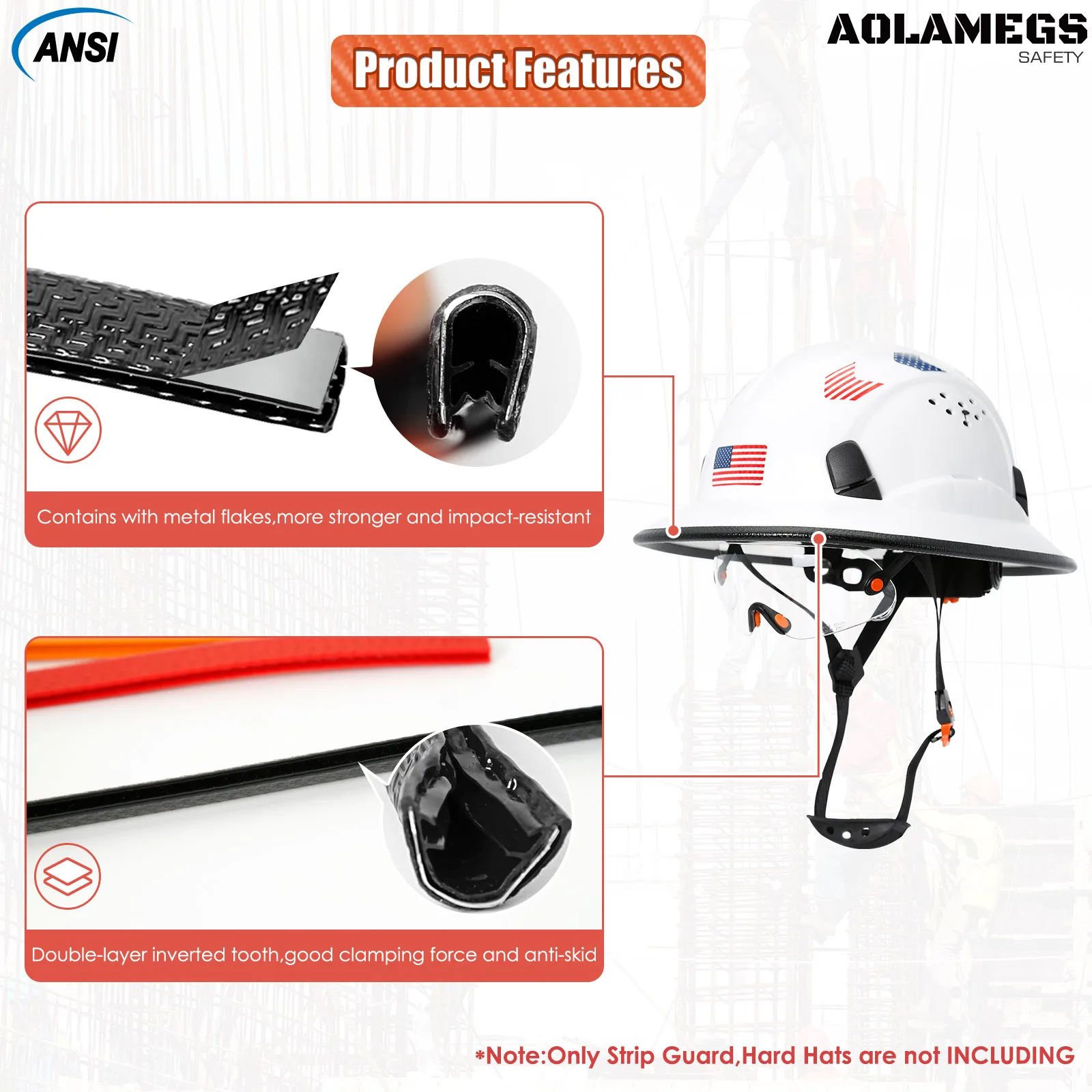 Anti-collision Strips for Full Brim Hard Hat Guard Strengthen Helmet Protection Hard Hat Accessories Length 93cm Multicolor