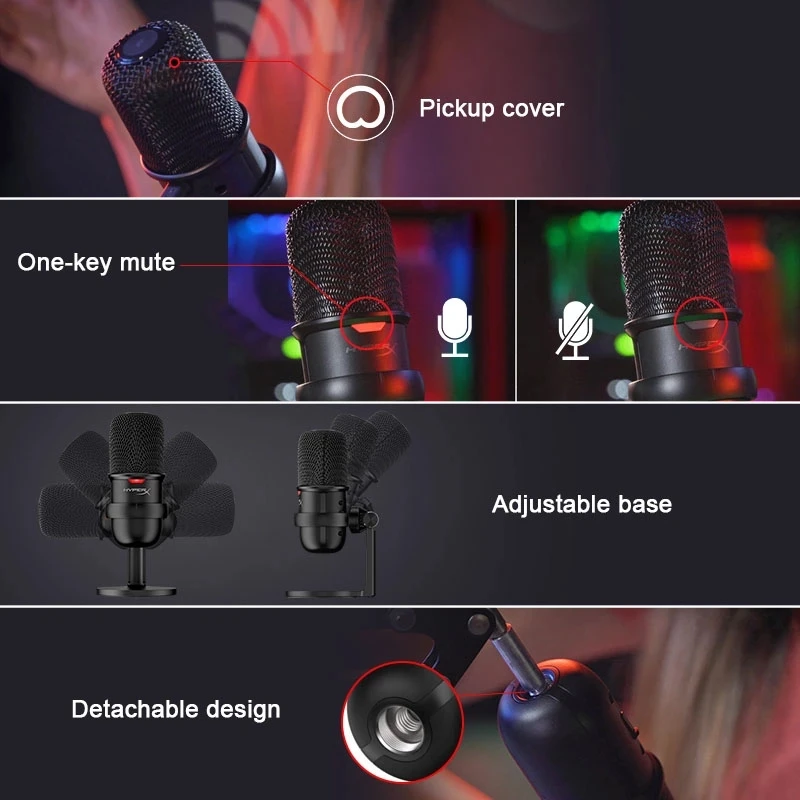 HyperX SoloCast USB Condenser Gaming Microphone Tap-to-Mute Sensor Cardioid Polar Pattern Great For Streaming Podcasts YouTube