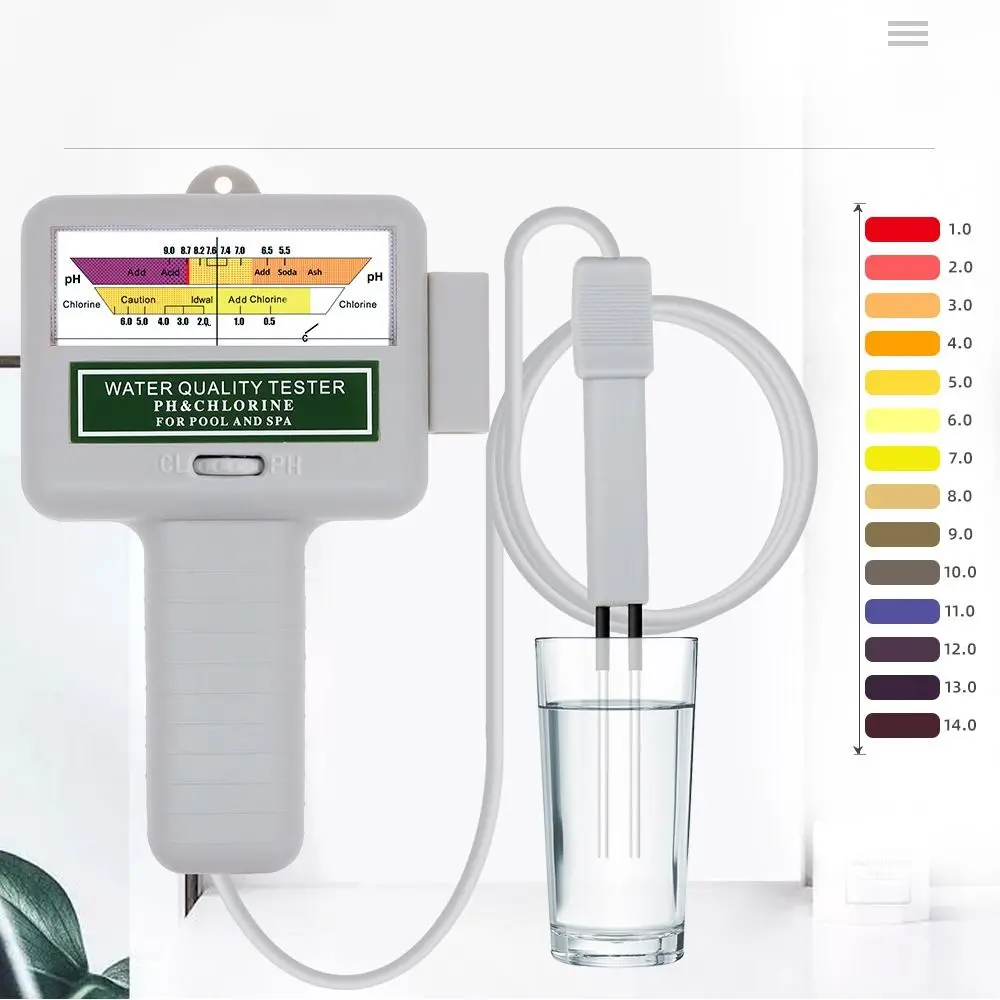 Professional PH Chlorine Meter Easy To Use Pointer Display PH Tester High Accuracy with Probe CL2 Tester For Pool Aquarium