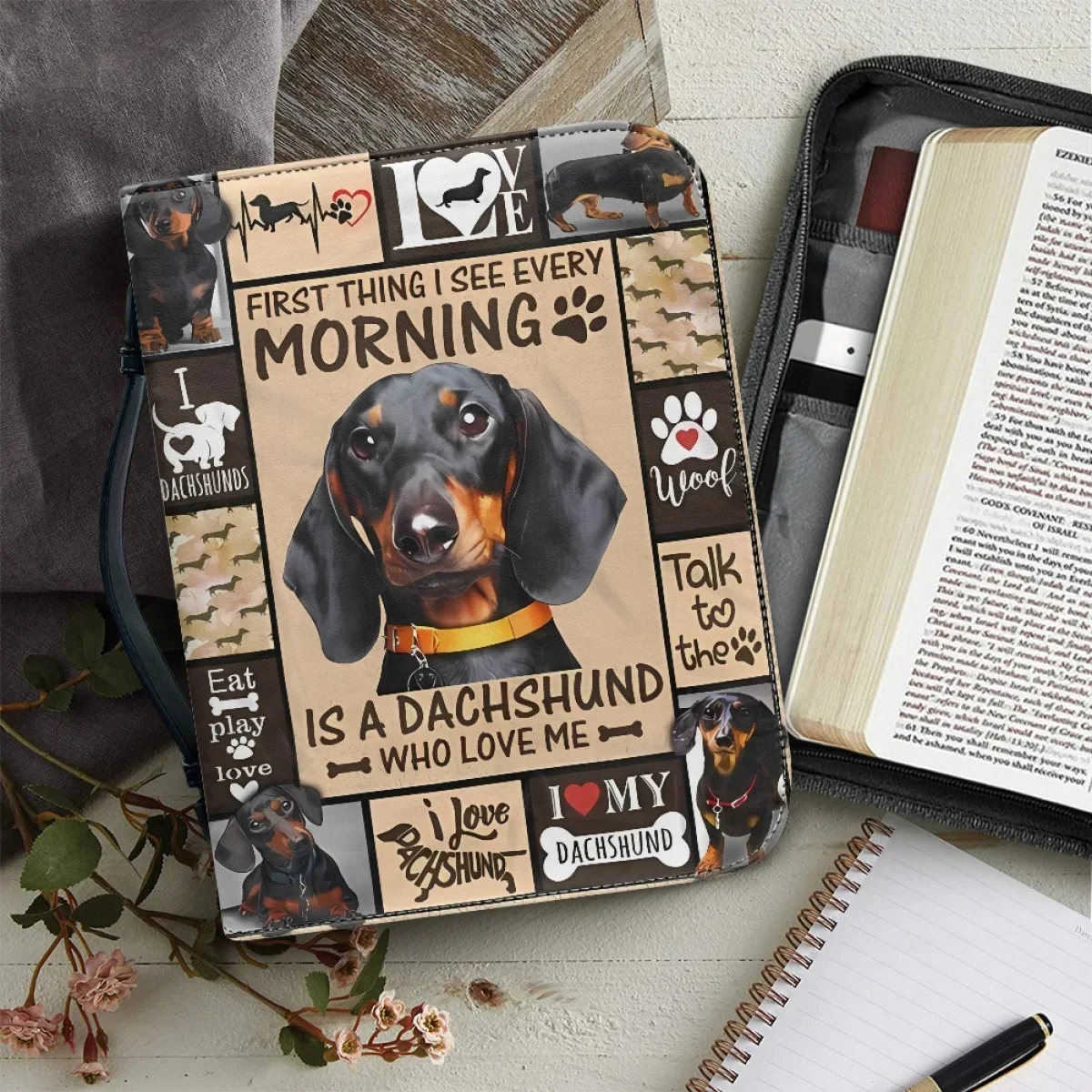 Bible Pack Lovely Dachshund Poster Design PU Leather Cover Case Handbags for Women Biblical Bag Book Storage Boxes for Dog Lover