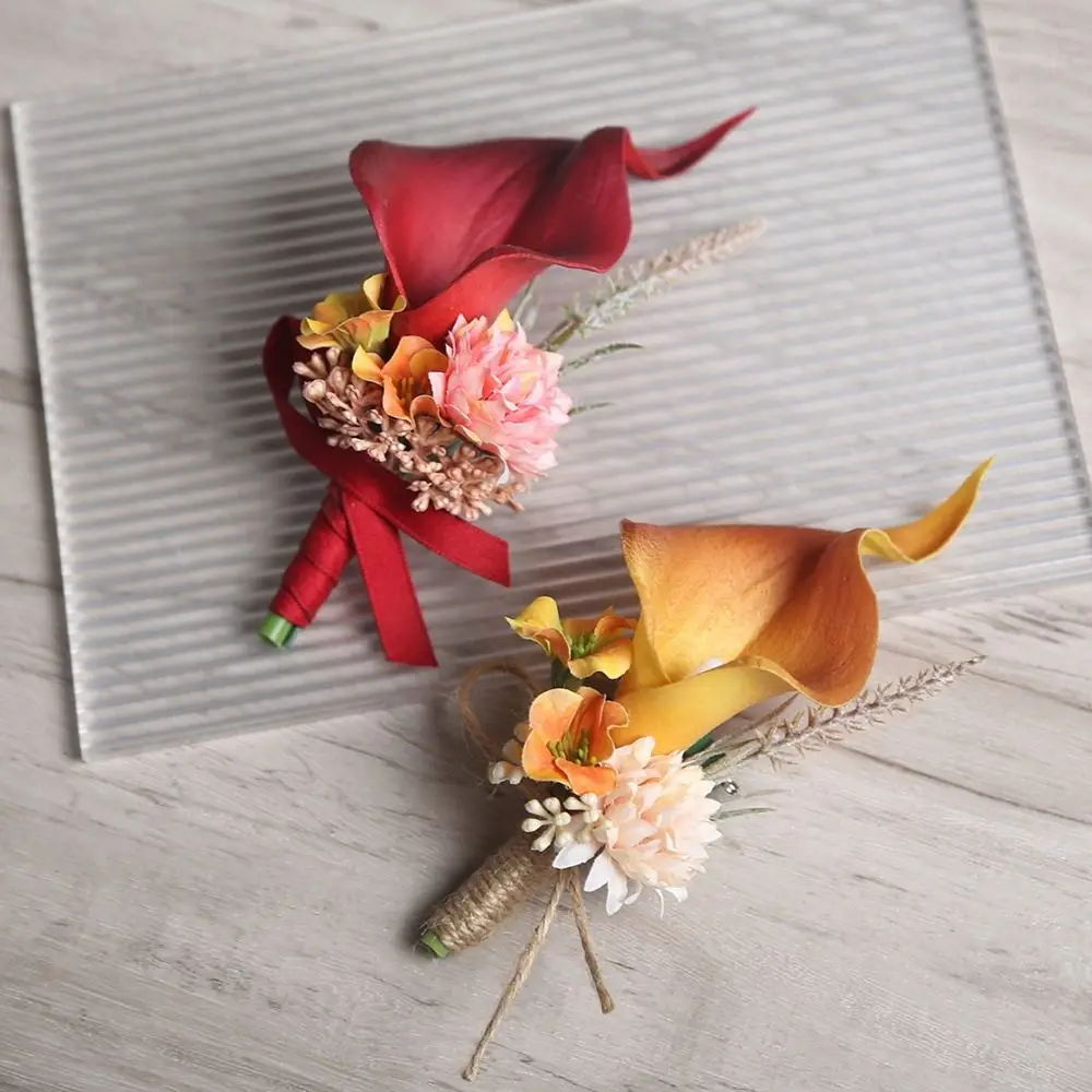 Elegant Simulated Floral Corsage Bride Brooch Pin Artificial Flower Silk Wedding Boutonnieres Floral Brooch Pin Wedding Party