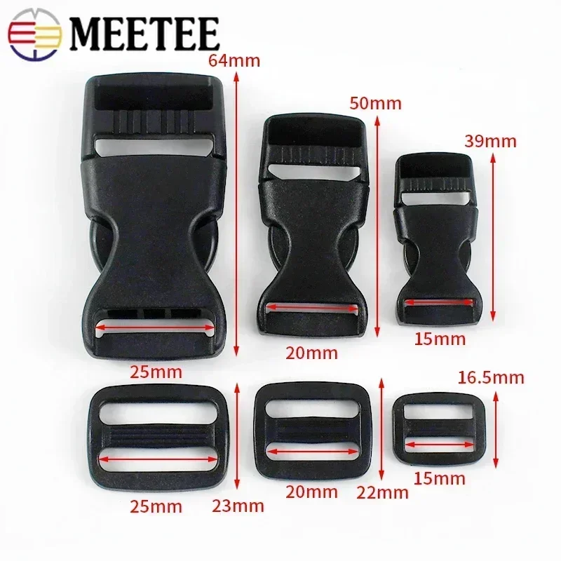 10/20Sets 15/20/25mm Plastic Side Release Buckle Belt Tri Glide Slider Clasp Webbing Bag Strap Adjustable Pet Collar Accessory