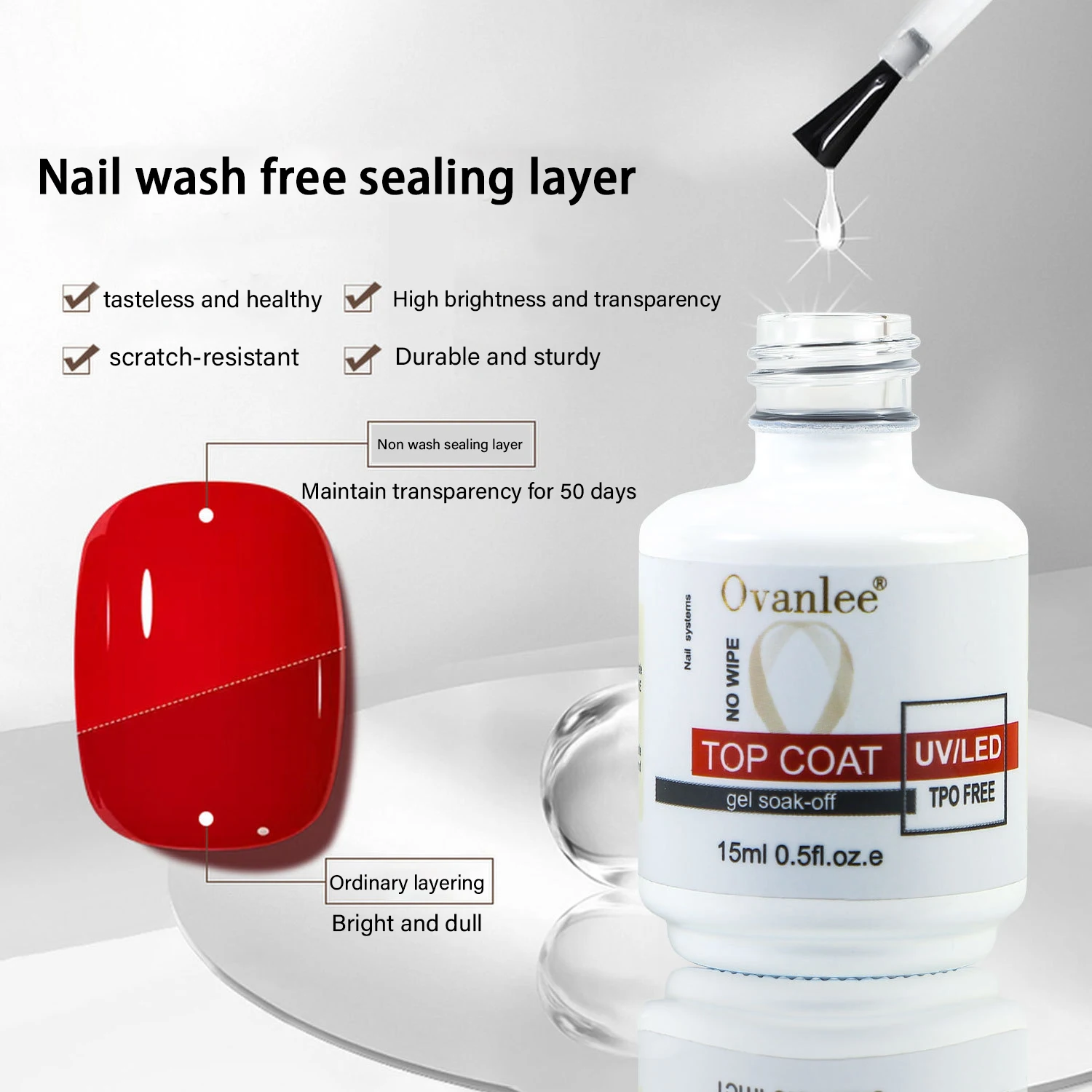 1pc 15ml No Wipe Gel Top Coat, Shine Finish And Long Lasting, Soak Off LED Nail Lamp Gel Gifts For Women