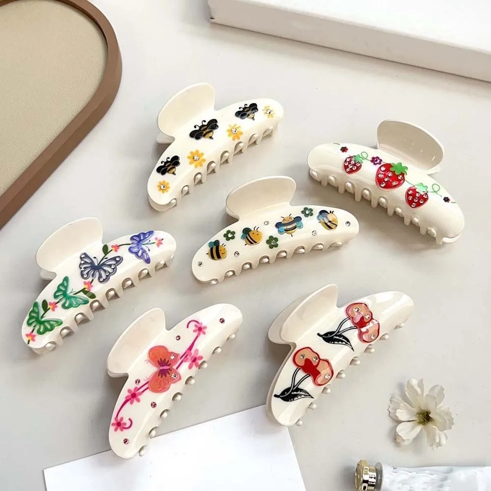 

Iridescent Rhinestone-inlay Hair Claw Korean Style Flower Women Shark Clip Contrast Color Waterproof Acrylic Hair Claw Head Wear