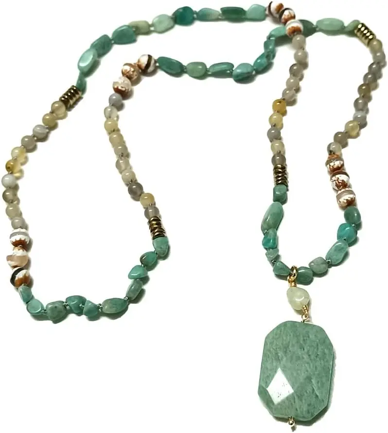 

Богемные ожерелья для женщин/мужчин, длинные ожерелья с подвесками из натуральных камней 32/35/36 дюймов, ручной работы, в богемном стиле.