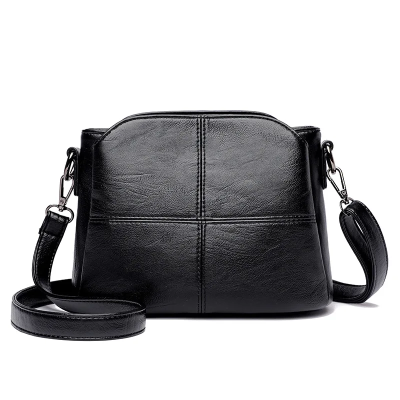 Vintage Women\'s Soft PU Leather Shoulder Bag Square Solid Color Crossbody  Middle Aged Female New Large Lady Messenger Bags