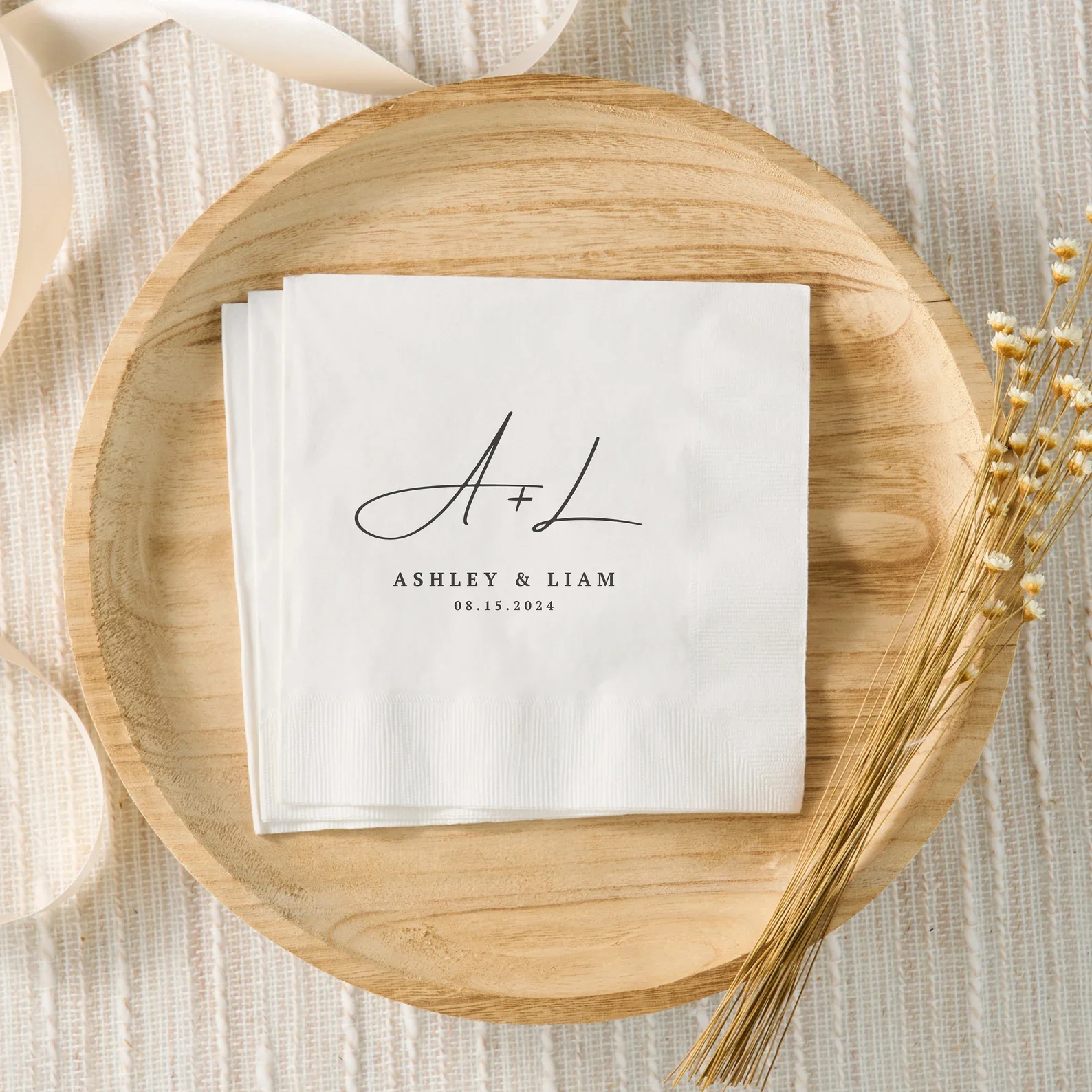 Custom Wedding Napkins Personalized Last Name Monogram Paper Napkins Bridal Party Essentials Rehearsal Dinner Cocktail Hour Deco