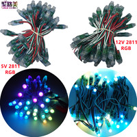 50PCS 5V 12V Pixel Led modules 12mm RGB 2811 IC Digital WS2811 Full Color Waterproof Outdoor LED Festival Christmas Light String