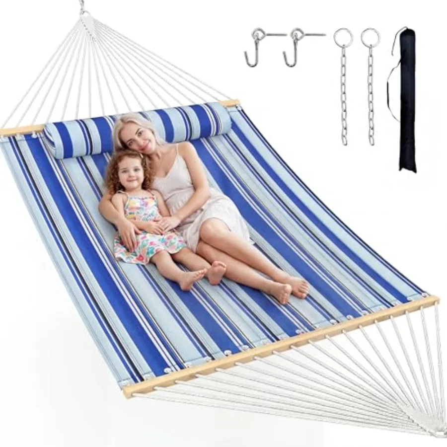 

Double Hammock with Spreader Bar Pillow, 2-Person Portable Hammock, 500lbs Capacity for Outdoor Camping, Patio, Backyard, Garde