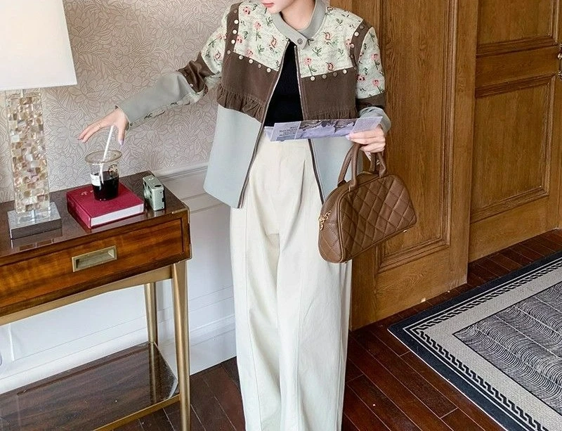New Chinese Style Fungus Edge Splicing Embroidered Jacket Women's 2026 Spring High-end Jacket