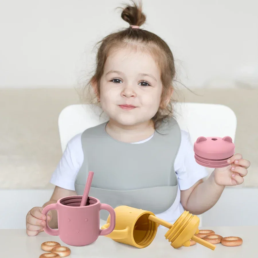 Baby Silicone Cups Solid Color BPA-Free Portable Storage Container Feeding Cups For Child Leakproof Learning Drink Cup Baby Gift