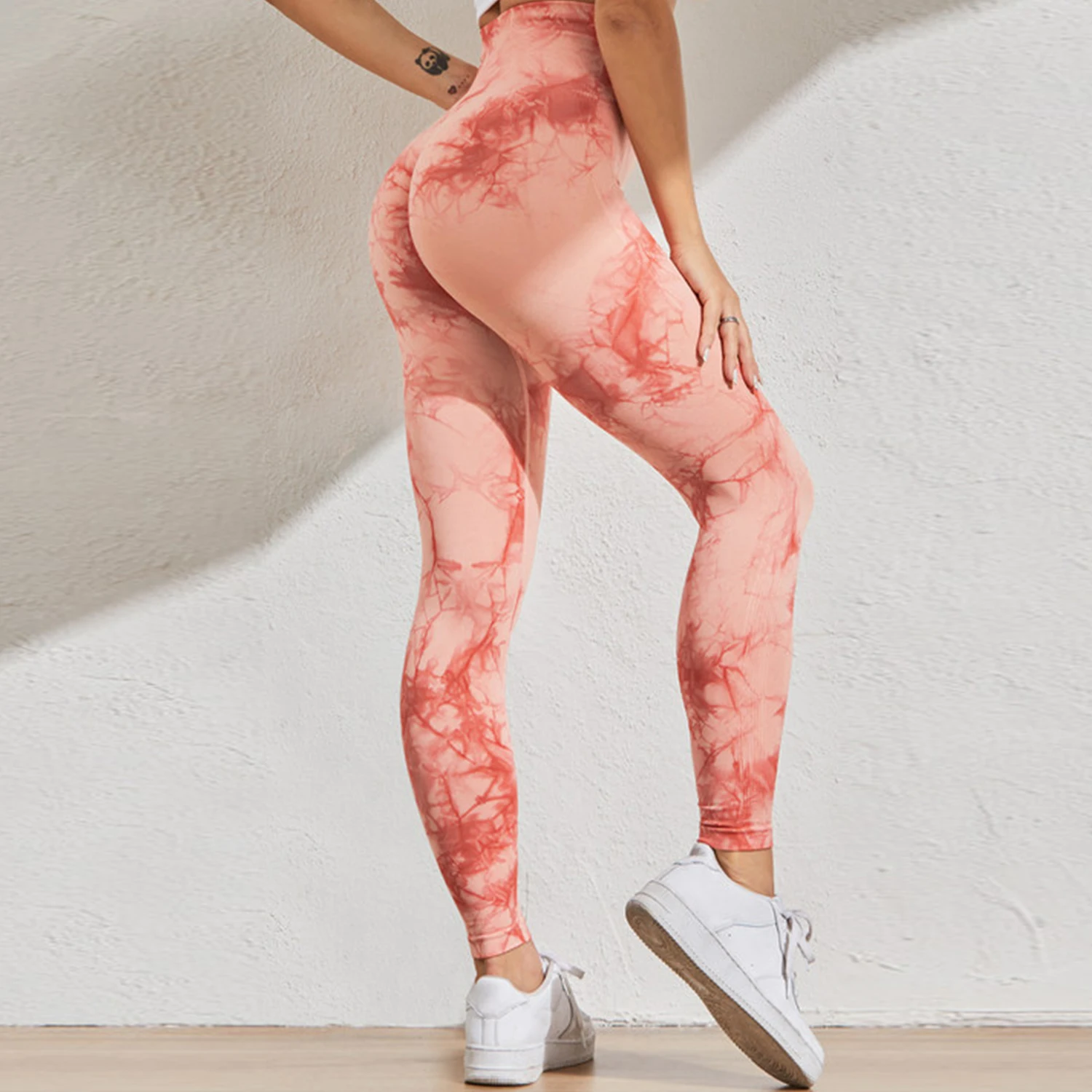 Mallas de Yoga Push Up Tie-dye para mujer, mallas sin costuras de cintura alta, mallas transpirables para Fitness, levantamiento de cadera, ropa deportiva para mujer