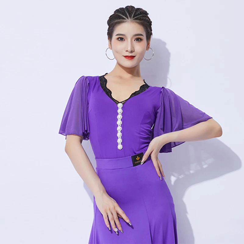 Ballroom Dance Costume Women Flare Sleeve Social Tango Performance Stage Wear Waltz Dance Clothing Latin Dance Tops DL10864