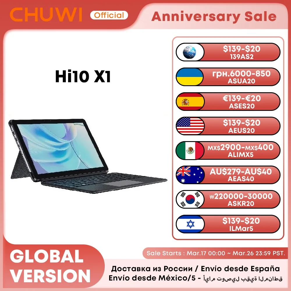 Таблетки CHUWI Hi10 X1, 10,1-дюймовый FHD-экран, четырехъядерный процессор Intel N100, 8 ГБ ОЗУ, 256 ГБ ПЗУ, Windows, планшеты 2 в 1, планшетный ПК