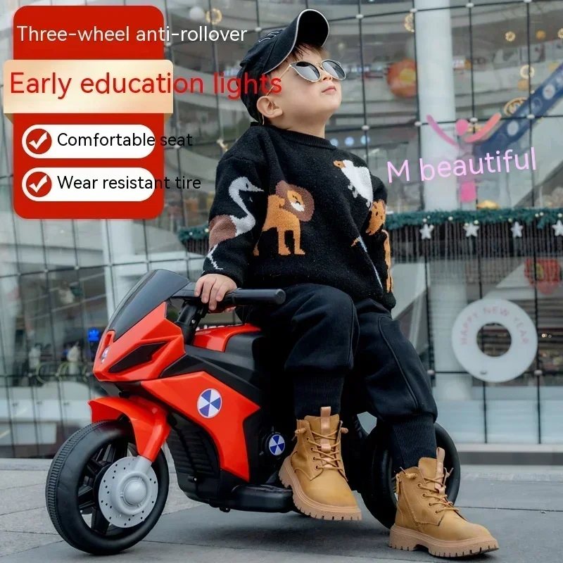 Children's Electric Motorcycle, Boy's Tricycle, Charging Remote Control Electric Vehicle, Baby Stroller, Large Electric Scooter