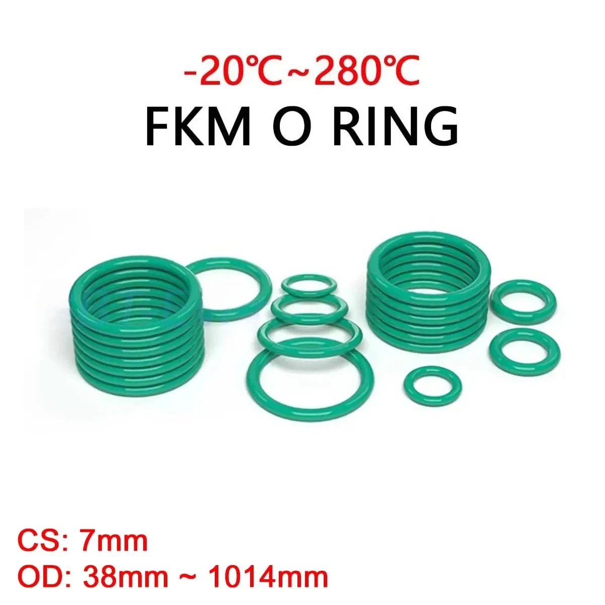 

FKM Green Fluorine Rubber O Ring CS 7mm OD 38mm ~ 1014mm O-Rings Sealing Gasket Washer Oil Resistant Acid & Alkali Resistant