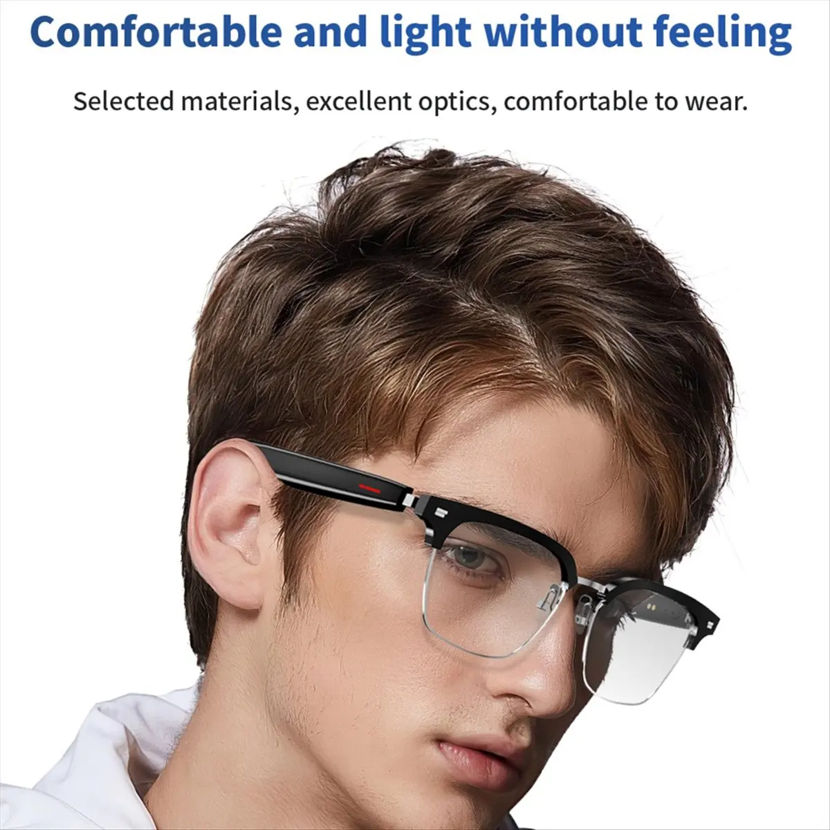 L77A E13 Glasses Wireless Bluetooth 5.0 Glasses with Headphones Hands-Free Calling Music Photograph,Black+Transparent D