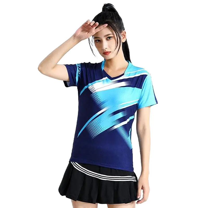 

New Women T Shirts Girls Quick Drying Sportswear Print Badminton Tennis Series Short Sleeve Sports Tops Comfortable Tee Jersey