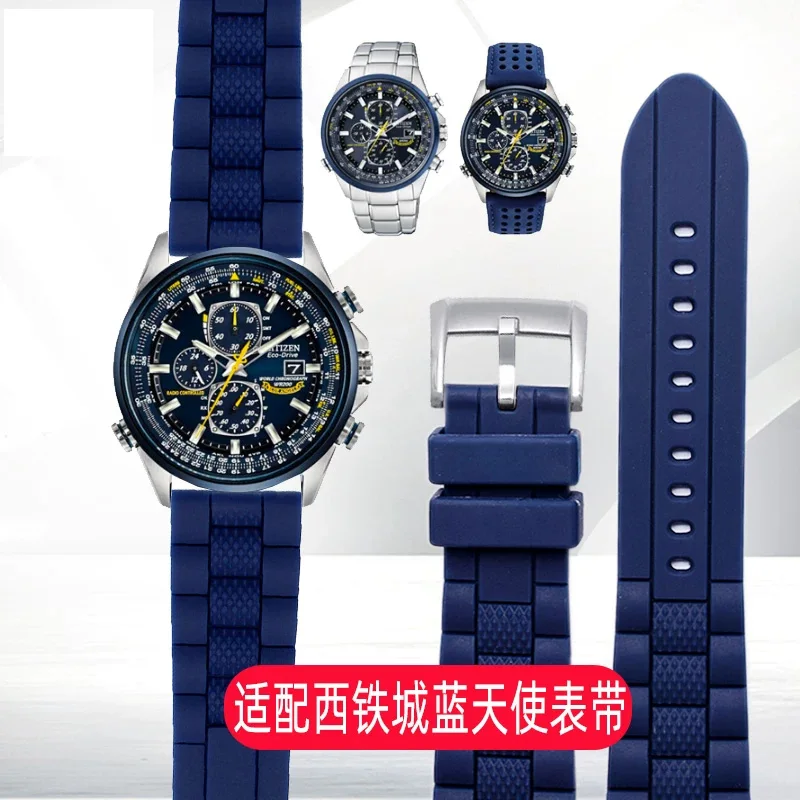 Waterproof Silicone Watch Strap Compatible With Citizen Blue Angels AT8020-03L Navihawk JY8035 23mm Replacement Watch Band