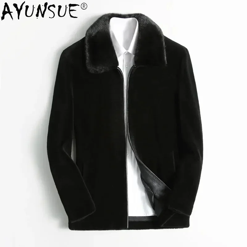 AYUNSUE 2024 Casual Fur Coat Men Sheep Shearing Jacket Winter Autumn Wool Mink Collar s Outerwear Abrigos