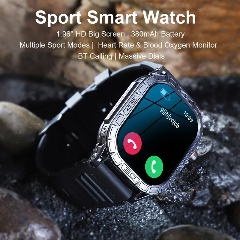 Новые мужские умные часы с 1,96-дюймовым AMOLED-экраном, 466*466 HD 5.0 Bluetooth-вызов 400 мАч мужские умные часы для спорта и фитнеса
