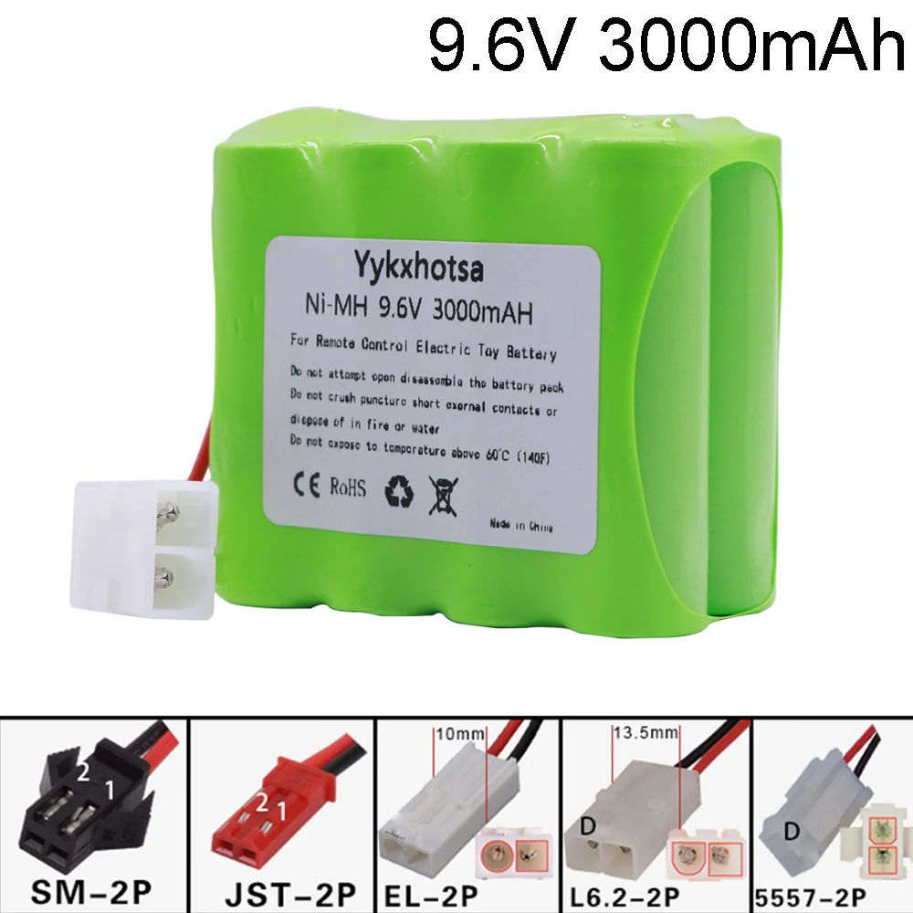 Bateria nimh para brinquedos rc, 9.6v, 3000mah, para trens, barcos ou pistola ni-mh aa, bateria dupla, 9.6v