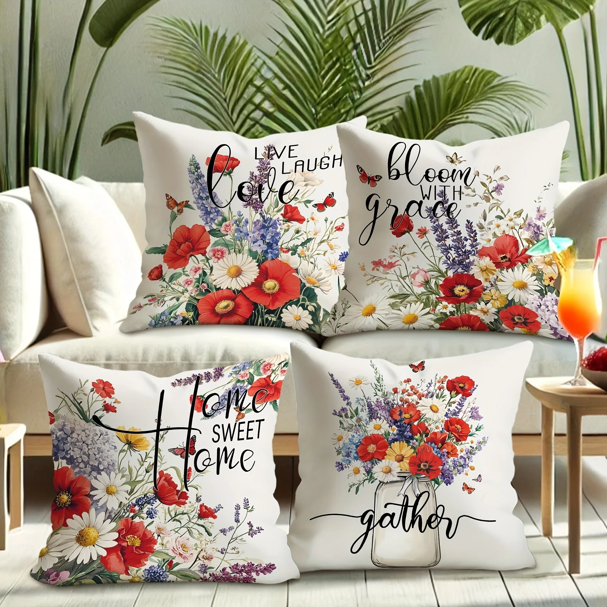 Gorgeous floral pillow cover: blooming flowers, with inspirational life and home furnishings, sofa and chair cushion cover Short