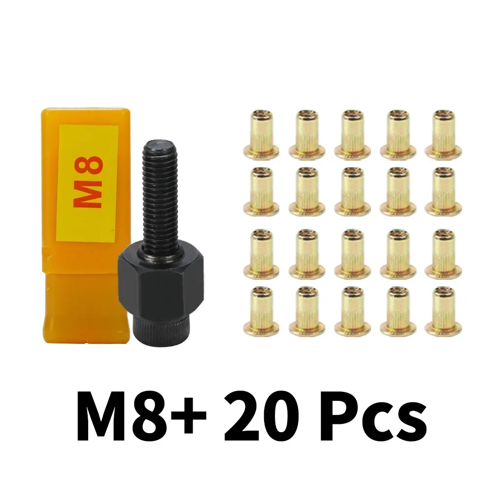 21pcs Hand Rivet Nut Gun Set Head Nuts Riveter Tool Manual Rivet Adapter Galvanized Iron Nuts For M3 M4 M5 M6 M8 M10 M12
