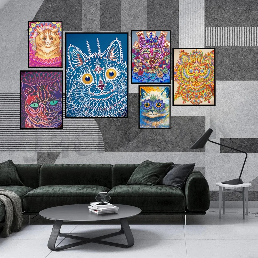 Cat Poster, Cat Art Print, Animal Art Print, Wall Art Decor, Louis Wain Art, Psychedelic Art, Trippy Art, Cat Lovers Gift