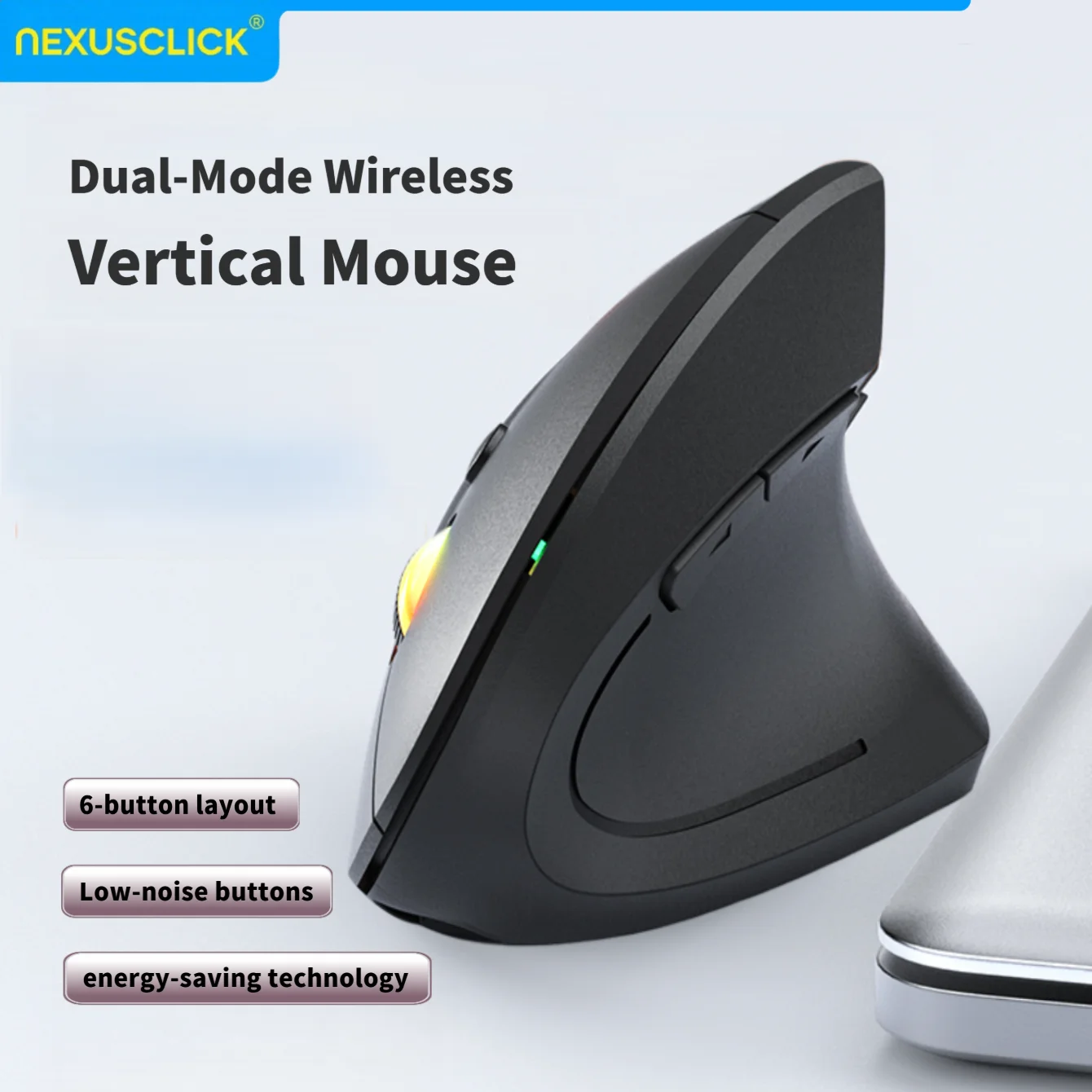 NexusClick 2.4G Wireless Vertical Mouse,Ergonomic Adjustable 1600DPI Office Mice 6Buttons AA Battery for Laptop Computer Desktop
