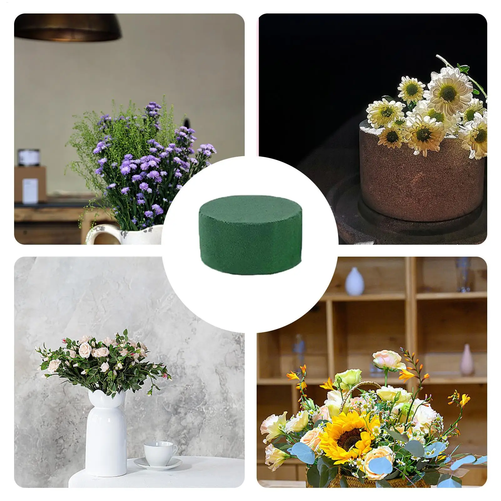 6pcs DIY Round Floral Foam Bricks Flowers Mud Green Florist Styrofoam Blocks Decorative Wet And Dry Green Flower Blocks