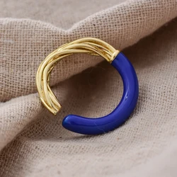 2023 New Arrival Elegant Blue Drop Glaze Double Color Female Finger Ring Jewelry For Women Christmas Gifts
