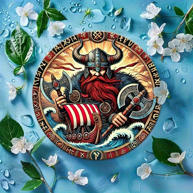 Piece Viking Norse Mythology Metal Wall Decoration Nordic Warrior Shield Rune Pattern, Garage