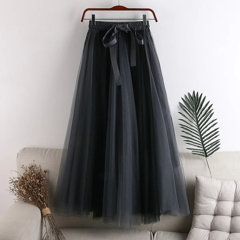

Elegant Mesh Women's Color-Block Skirt Street Style Lace Up Pleated Long Ball Gown Summer Fashion Thin Party Skirt Women 2026