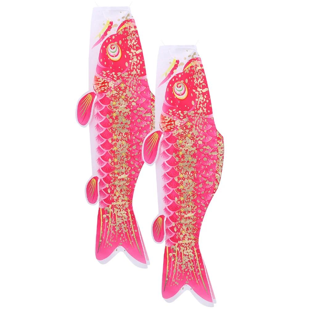 2 Pcs Koi Fish Decorative Banner Flags Japanese Outdoor Pendant Beach Party Wind Socks Satin Decorations