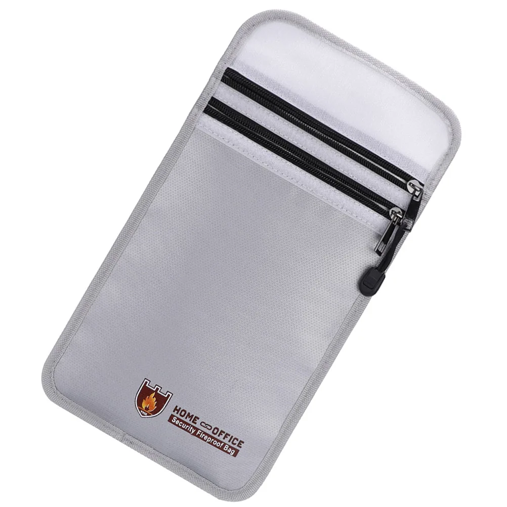 

Documents Bag Fireproof File Portfolio Pouch Storage Holder Double Zipper Silver