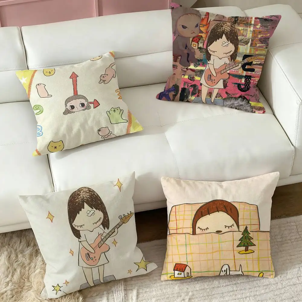 Cute Y-Yoshitomo Nara  Pillow Case Square Double-Sided Sofa Cushion Cover Bedroom Bedside Pillow
