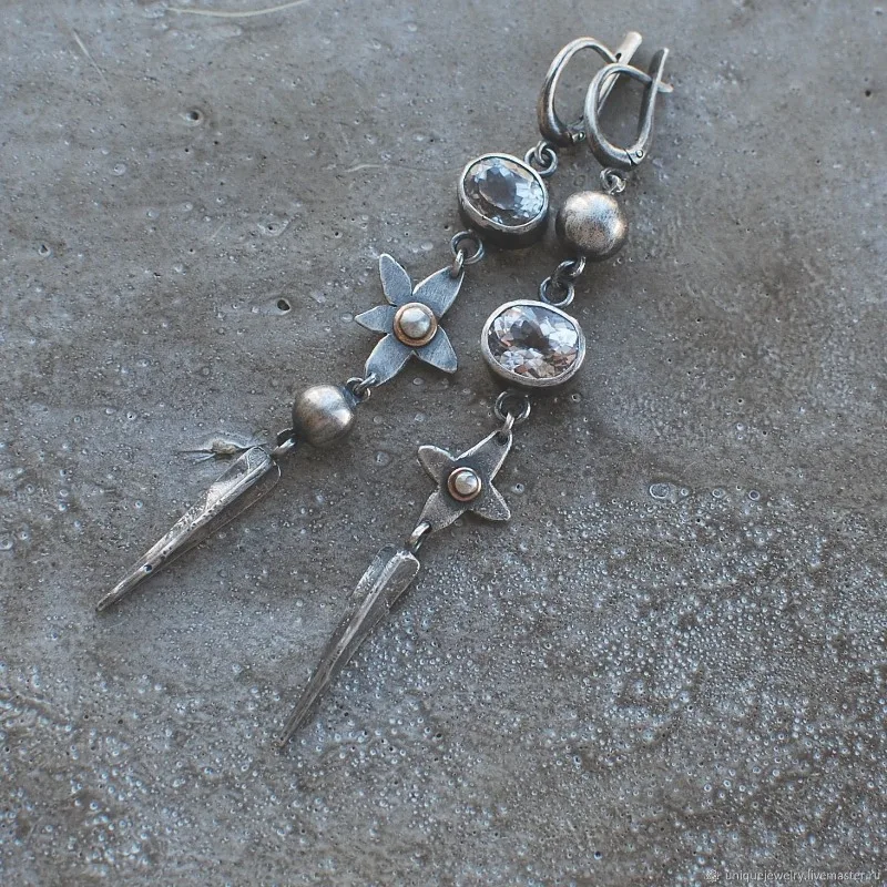 BKBK Oxidized Silver Star Flower Clear Crystal Spike Long Leverback Dangle Women Earrings Wedding Earrings for Valentine Christmas Halloween Gothic Vintage Bridal Jewelry for Brides Bridesmaids Adult Ladies Dark Party Occasion